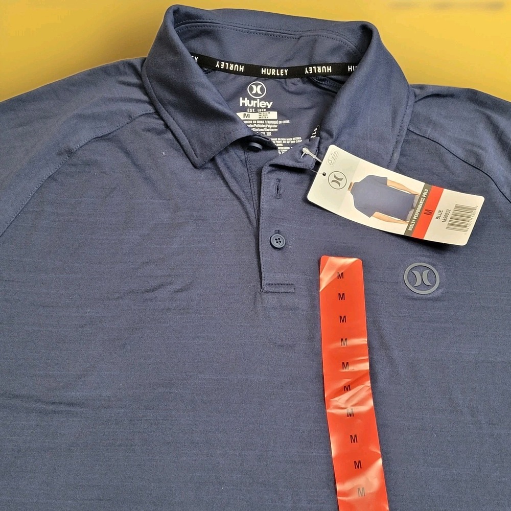 ⛳NWT Hurley Shirt Mens Med Blue Performance Polo Stretch Moisture Wicking Golf